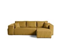 Topaze - canapé d'angle réversible 4 places - convertible avec coffre, tablette et poufs - en velours côtelé - Jaune