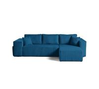 Topaze - canapé d'angle réversible 4 places - convertible avec coffre, tablette et poufs - en velours côtelé - Bleu