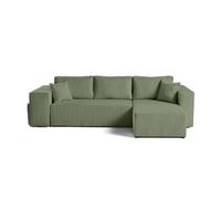 Topaze - canapé d'angle réversible 4 places - convertible avec coffre, tablette et poufs - en velours côtelé - Vert sauge