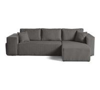 Topaze - canapé d'angle réversible 4 places - convertible avec coffre, tablette et poufs - en velours côtelé - Gris Gris