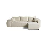 Topaze - canapé d'angle réversible 4 places - convertible avec coffre, tablette et poufs - en velours côtelé - Beige