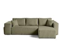 Topaze - canapé d'angle réversible 4 places - convertible avec coffre, tablette et poufs - en velours côtelé - Vert Kaki