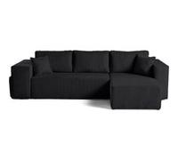 Topaze - canapé d'angle réversible 4 places - convertible avec coffre, tablette et poufs - en velours côtelé - Noir