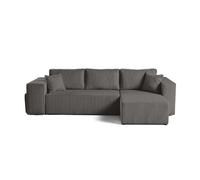 Topaze - canapé d'angle réversible 4 places - convertible avec coffre, tablette et poufs - en velours côtelé - Gris Gris