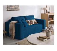 Topaze - canapé droit 2 places - en velours côtelé - Bleu Ardoise