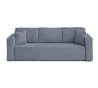 Topaze - canapé droit 3 places convertible avec coffre en velours texturé - Bleu grisé