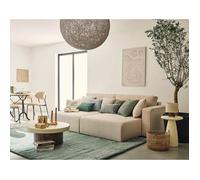 Topaze - Canapé droit 4 places avec double méridienne - assise profonde - en velours côtelé - Beige