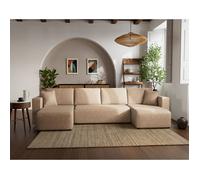 Topaze - canapé panoramique en U 7 places convertible avec coffre en simili - Beige