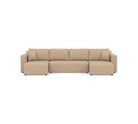 Best Mobilier - Topaze - canapé panoramique en U 7 Places Convertible avec Coffre en Simili, Beige