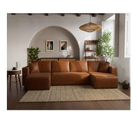 Topaze - canapé panoramique en U 7 places convertible avec coffre en simili - Cognac