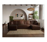 Topaze - canapé panoramique en U 7 places convertible avec coffre en simili - Marron