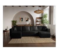 Bestmobilier - Topaze - canapé panoramique en U 7 Places Convertible avec Coffre en Simili, Noir