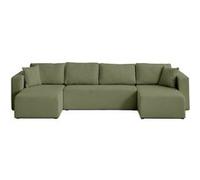 Topaze - canapé panoramique en U - 7 places - convertible avec coffre - en tissu bouclette - Vert Vert