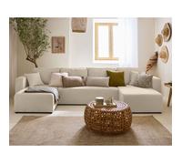 Topaze - canapé panoramique en U - 7 places - convertible avec coffre - en tissu velours relief - Beige Beige