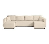 Topaze - canapé panoramique en U - 7 places - convertible avec coffre - en tissu velours relief - Beige Beige