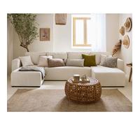 Topaze - canapé panoramique en U - 7 places - convertible avec coffre - en tissu velours relief - Ecru