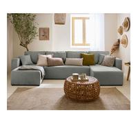 Topaze - canapé panoramique en U - 7 places - convertible avec coffre - en tissu velours relief - Gris