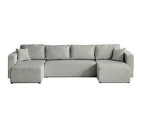 Topaze - canapé panoramique en U - 7 places - convertible avec coffre - en tissu velours relief - Gris