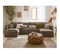 Topaze - canapé panoramique en U - 7 places - convertible avec coffre - en tissu velours relief - Taupe