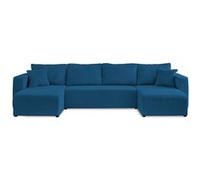 Best Mobilier - Canapé Panoramique en U Convertible avec Coffre Topaze en Velours Côtelé - Canapé Lit - Grand Sofa XXL Bleu Ardoise 7 Places - Salon