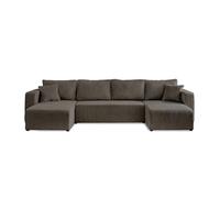 Best Mobilier - Canapé Panoramique en U Convertible avec Coffre Topaze en Velours Côtelé - Canapé Lit - Grand Sofa XXL Gris 7 Places - Salon