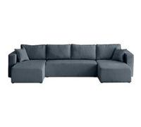 Topaze - canapé panoramique en U - 7 places - convertible avec coffre - en velours côtelé plat - Bleu