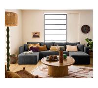 Topaze - canapé panoramique en U - 7 places - convertible avec coffre - en velours côtelé plat - Gris