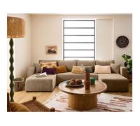 Topaze - canapé panoramique en U - 7 places - convertible avec coffre - en velours côtelé plat - Latte