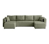 Topaze - canapé panoramique en U - 7 places - convertible avec coffre - en velours côtelé plat - Vert sauge Vert sauge