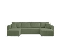 Best Mobilier - Canapé Panoramique en U Convertible avec Coffre Topaze en Velours Côtelé - Canapé Lit - Grand Sofa XXL Vert Sauge 7 Places - Salon