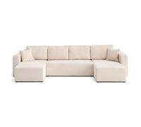 Topaze - canapé panoramique en U 7 places convertible avec coffre en velours texturé - Beige Beige