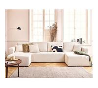 Topaze - canapé panoramique en U 7 places convertible avec coffre en velours texturé - Beige Beige