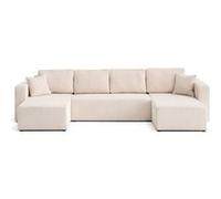 Topaze - canapé panoramique en U 7 places convertible avec coffre en velours texturé - Beige Beige