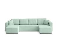 Topaze - canapé panoramique en U 7 places convertible avec coffre en velours texturé - Bleu