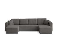 Topaze - canapé panoramique en U 7 places convertible avec coffre en velours texturé - Gris foncé Gris foncé