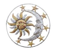 TOPBATHY 1 Pc soleil en fer forgé décor lampadaires solaires plaques cercle charmes decoration mural wall decoration pendentif fer soleil lune accessoire de suspension murale le Yellow