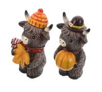 TOPBATHY 2 Pièces Décorations de Vaches des Hautes décor de Vache d'automne Vaches Miniatures en résine Mini Figurine de Vache Highland Ornements de bétail des Hautes Café