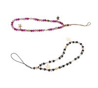 TOPBATHY 2 pièces Dragonne Téléphone Perles Étoile Bracelet Portable Robuste et Léger Pendentif Charme pour Femmes et Filles Lot de Noir Rose