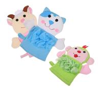TOPBATHY 3 pièces Lot de de Bain Garçon Fille Éponge Douce de Toilette pour Garçon Fille Design Animaux Cartoon Chat Bleu Vache Rose Singe Vert Exfoliation et Massage Doux pour Bain