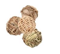 TOPBATHY 4 pièces Balles à Mâcher Naturelles pour Petits Animaux Jouets Herbe Tressée Faits Main pour Cochons Dinde Hamsters et Chinchillas Favorisent la Dentition Divertissement Intérieur