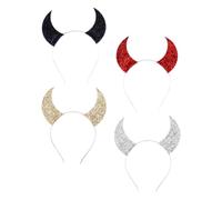 TOPBATHY 4 Pièces Bandeau à Cornes de Diable Halloween en Alliage et | Accessoire de Fête, Serrage-tête à Cornes Pailletées, Bandeau D'halloween