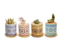 TOPBATHY 4 Pièces Pot de Fleurs en Céramique Mandala Coloré