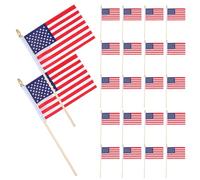 TOPBATHY 50 Pièces Petit Drapeau Américain en Bois et Polyester avec Poignée Confortable pour Décoration Patriotique du 4 Juillet et Défilé Fête Nationale