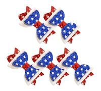 TOPBATHY 5pcs Pinces à Cheveux Garçon et Filles en Cuir Artificiel Nœud Drapeau Américain Étoiles à Cinq Branches Décoratives pour Fête Memorial Day
