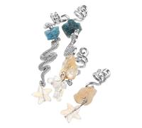 TOPBATHY Accessoires Cheveux Dreadlocks Femmes 4 Pièces Cristaux Naturels Bleu Gris et Jaune Décor Serpent et Étoiles, Bijoux Mystiques pour Tresses, Pinces Légères et Résistantes