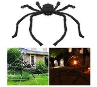 TOPBATHY Araignée Décorative pour Halloween, 100CM Araignee Géante, Araignée en Peluche Noire for Halloween Deco Horreur Jardin Cour Maison Hantée Decorations for Patio