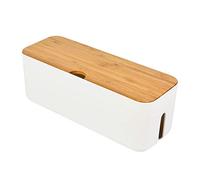 TOPBATHY Boîte de Rangement pour Câbles, Boîte Cache-Câble, Cache Multiprise, Garder Les Câbles Bien Rangés - avec Couvercle de Bois, Petite 295 (L) x 110 (W) 114 mm (H)