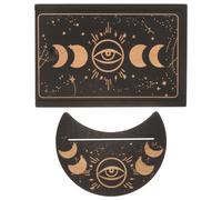 TOPBATHY Boîte de Rangement Tarot en Bois Foncé 15,8x10,6x5 Cm avec Support Lune, Coffret Soleil Lune pour Cartes Divinatoires, Oracles, Adapté pour Rituel Wicca et Décoration Maison