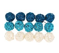 TOPBATHY Boules Décoratives en Rotin 5 Cm Blanc Et Bleu Clair, Sphères Tressées Naturelles 100% Végétales, Remplisseurs De Bols Parfumés pour Décoration Intérieure Maison Et Salon, Lot de 15 Pièces
