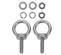 TOPBATHY Boulons à Œil en Acier Inoxydable M10X60 avec Rondelle Plate Rondelle Élastique et Écrou Nylon - Kit 2 Pièces pour Levage à Suspendre et Ancrage Béton Crochet à Vis Fileté